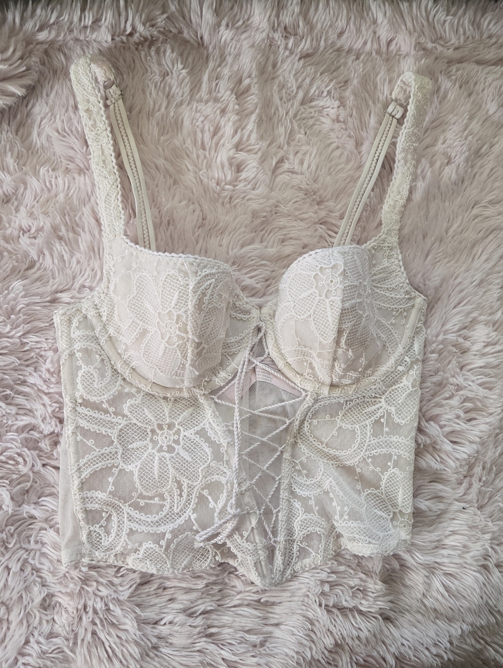 Lace Longline Bustier Corset Top in Cream
